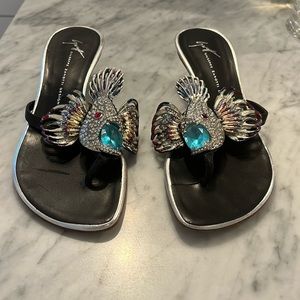 Gorgeous Giuseppe Zanotti kitten heels with metal and gem fish design. Size 36.